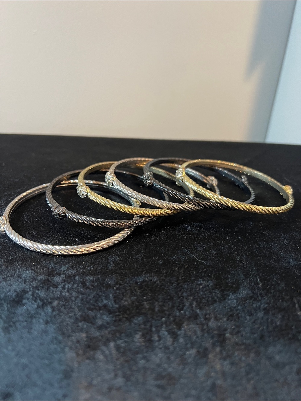 Elegant Twisted Cable Bangle Bracelet Set - Mixed Metal